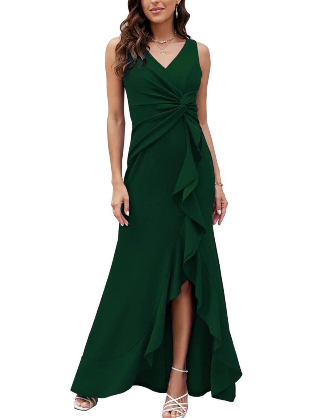Dark Green High Slit V Neck Long Formal Evening Prom Party Gown Sz M-XL